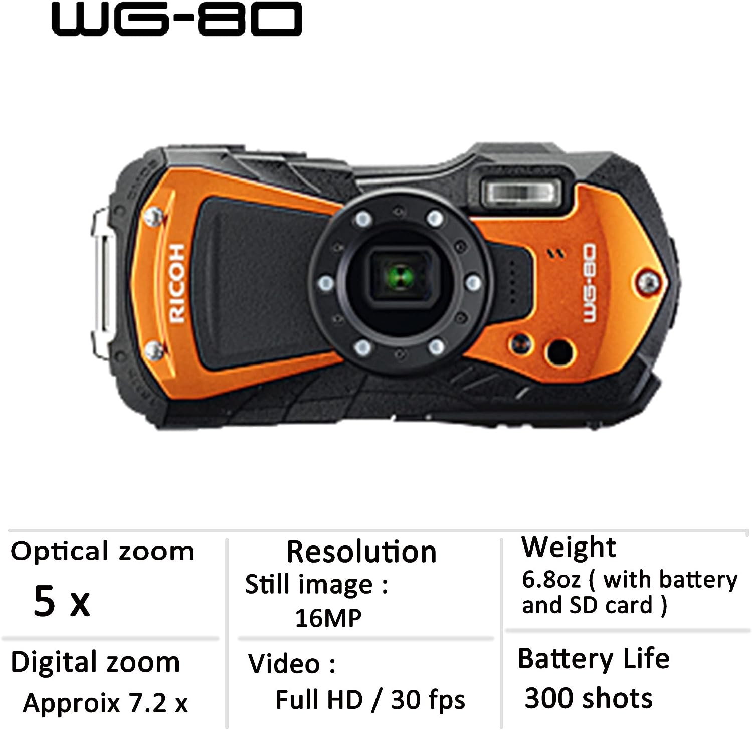 RICOH WG-80 All-weather Adventure Camera (Orange)