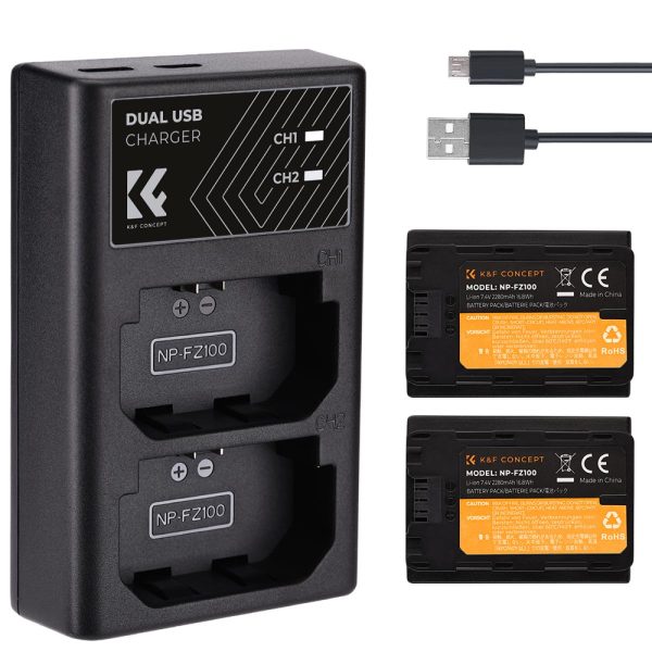 K&F Concept Dual NP-FZ100 Battery + Charger Kit for Sony Cameras