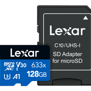 The Lexar 633x 128GB microSDHC/microSDXC UHS-I Blue Series Card