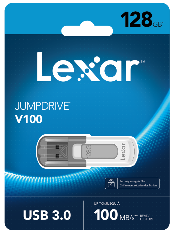 The Lexar® JumpDrive® V100 128GB USB 3.0 Flash Drive